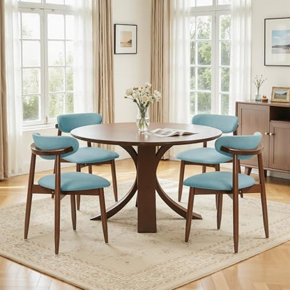 CHUN YI Dining Chairs Set of 2, Upholstered Solid Wood Dining Room Chairs, Mid Century Modern Fabric Kitchen Chairs with Ergonomic Curved Back, Blue (Only Chairs) - color: Blue, size: Set of 2