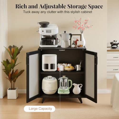 Panana Kitchen Buffet Server Table Accent Sideboard Cupboard Server Buffet Console Table with Doors Cabinet(27inch, Black) - color: Black, size: 27inch