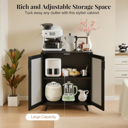 Panana Kitchen Buffet Server Table Accent Sideboard Cupboard Server Buffet Console Table with Doors Cabinet(27inch, Black) - color: Black, size: 27inch