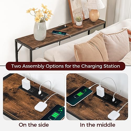MAHANCRIS Console Table, Narrow Sofa Table, 43.7” Entrance Table with Power Station, Behind Couch Table, Simple Style, for Living Room, Hallway, Entryway, Foyer, Rustic Brown and Black CTHR112E01 - color: Rustic Brown, Black