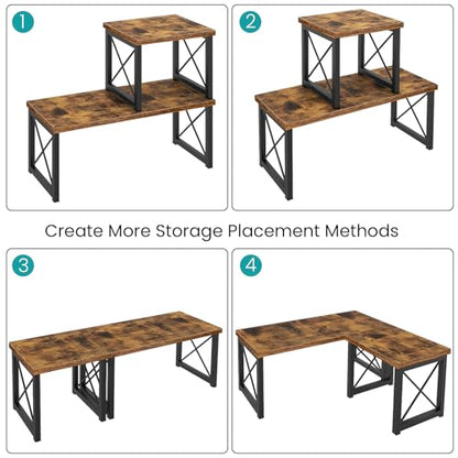 ELITEROO Wood Desktop Shelf, 2 Tier Adjustable Small Bookshelf Organizer, Freestanding Stackable Desk Stand, Storage Organizers, Kitchen Counter Display Rack, Rustic Brown - color: Rustic Brown