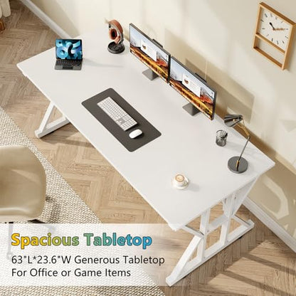 TVU Computer Desk, 55 inch Large Office Desk, Study Writing Table with Thicken Frame, Gaming Desk, Modern Simple Desk for Home Office, White - color: White, size: 55inch