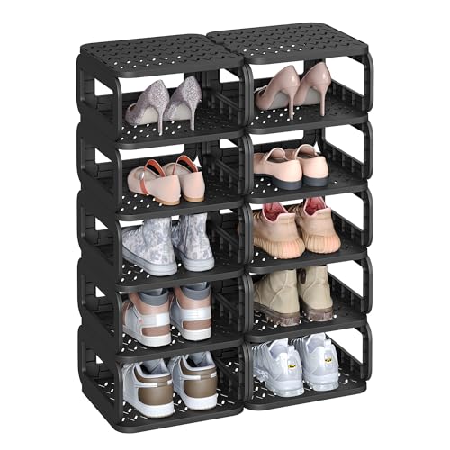 SONGMICS Shoe Rack, Shoe Organizer, 12 Shelves, Shoe Storage, Narrow Shoe Shelf, Open Shelf for Entryway, Living Room, Bathroom, Space-Saving, Ink Black ULPC038B01 - color: Ink Black, size: 12 Tiers