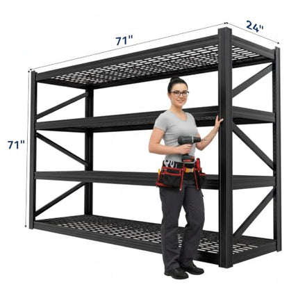 8000 LBS Heavy Duty Garage Shelving, 71" W x 24" D x 71" H 4-Tier Industrial Metal Storage Rack, Adjustable Steel Shelving Unit Holds 2000 LBS Per Shelf for Garage, Warehouse & Workshop - size: 4T 70.8" W x 24" D x 70.8" H