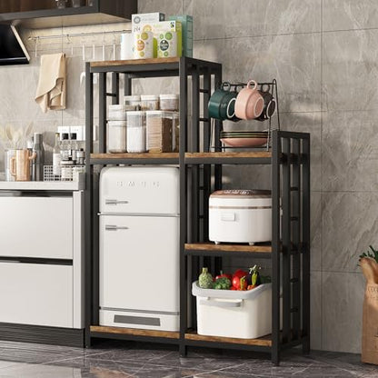 6-Tier Kitchen Bakers Rack, Freestanding Mini Fridge Stand Height Adjustable Bakers Rack with Storage, Sturdy Microwave Stand with Storage, Mini Fridge, Coffee Bar for Living Room Rustic Brown - color: Rustic Brown