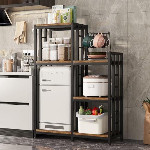 6-Tier Kitchen Bakers Rack, Freestanding Mini Fridge Stand Height Adjustable Bakers Rack with Storage, Sturdy Microwave Stand with Storage, Mini Fridge, Coffee Bar for Living Room Rustic Brown - color: Rustic Brown