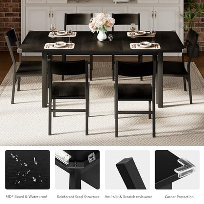 iPormis 7-Piece Dining Table & Chairs Set for 4-6, 63" Extendable Kitchen Table with 6 Chairs, Dining Room Table with Metal Frame & MDF Board, Perfect for Small Space, Easy Assembly, Black - color: Black