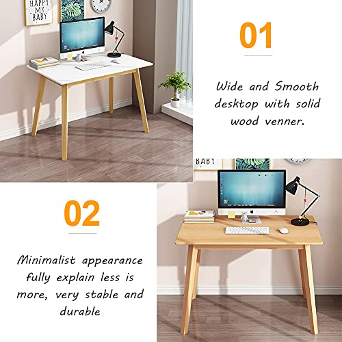 IOTXY Simple Wooden Writing Desk - Modern Minimalist Style PC Laptop Computer Workbench with Solid Wood Legs, 55" W Home Office Work Table for TV Stand Music Video Live Broadcast Workstation, Walnut | Nordic Minimalist Style, MDF Tabletop, Solid Wood Legs