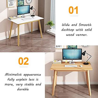IOTXY Simple Wooden Writing Desk - Modern Minimalist Style PC Laptop Computer Workbench with Solid Wood Legs, 55" W Home Office Work Table for TV Stand Music Video Live Broadcast Workstation, Walnut | Nordic Minimalist Style, MDF Tabletop, Solid Wood Legs