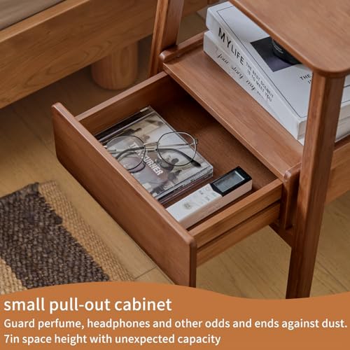 JIKUGO Nightstand Mid Century Modern and Drawers Display Cabinet for Bedroom Bamboo Bedside Tables 21.9x15.8x14.2in Night Stands Bed Side Table - color: Walnut