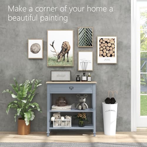 Kinpaw Narrow Console Table with Storage- Bluish Grey Entryway Table, Small Sofa Table with Drawer & Storage Shelf for Hallway, Entryway, Foyer, Behind Couch, Living Room Furniture,Wood - color: Grey-2 Shelves
