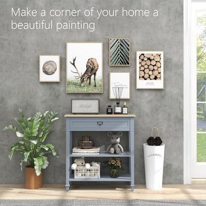 Kinpaw Narrow Console Table with Storage- Bluish Grey Entryway Table, Small Sofa Table with Drawer & Storage Shelf for Hallway, Entryway, Foyer, Behind Couch, Living Room Furniture,Wood - color: Grey-2 Shelves