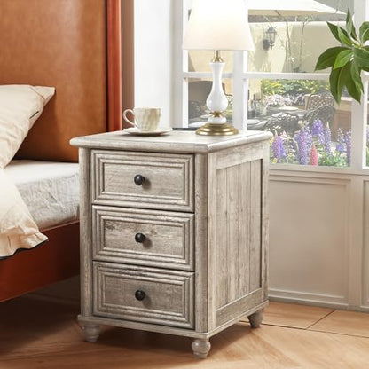 RWYHG 18" Nightstands Set of 2 with Charging Station & 3 Drawers | Farmhouse Modern Night Stand, Bedside Table with Metal Handle, Grey Bed Side End Tables for Bedroom Living Room - color: Gray Oak, size: 18"D x 18"W x 24"H (3 Drawers)