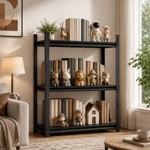 3 Tier Metal Bookshelf, Adjustable Tall Bookcase, Heavy Duty 1800 LBS Modern Deep Book Shelf, Bolt-Free Storage Shelves for Living Room, Home Office, Garage, 35.4" Wx 11.8" Dx 31.5" H - size: 3Tier-35.4"Wx 11.8"Dx 31.5"H