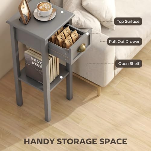 HOMCOM Narrow End Table with Drawer Slim Side Table for Small Spaces Gray | Tall Telephone Table, Skinny Modern Design, for Small Spaces, Living Room - color: Grey