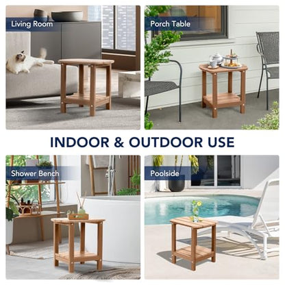 nalone Adirondack Side Table 16.5" Outdoor Side Table HDPE Plastic Double Adirondack End Table Small Table for Patio (Teak) - color: Teak