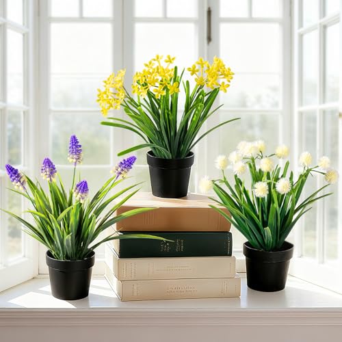 3 Pack Fake Small Plant Artificial Potted Flowers for Home Decor Fake Flower Plant Greenery Mini Faux Plant for Indoor Bedroom Living Room Office Shelf Bathroom Farmhouse Decor (Type 8) - color: Type 8
