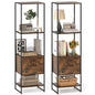 Giantex 5-Tier Bookshelf with Drawer Set of 2, Narrow Bookcase w/Open Shelves & Metal Frame, Modern Storage Organizer Shelving Unit, Freestanding Display Rack for Bedroom Living Room - color: Rustic Brown+black