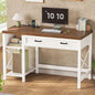 SEDETA Farmhouse Small Desk with Drawers, 40" Computer Desk with Storage Shelves, White Writing Desk for Small Space and Power Outlet, Desk for Bedroom, Home Office - color: White