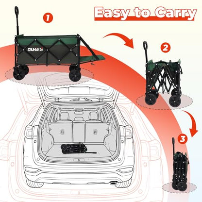 Foldable Wagon with Tailgate,12 lb Lightweight Small Utility Cart | Garden, Grocery, Beach, Camping, Portable Use, Green - color: Army Green