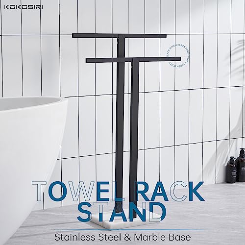 KOKOSIRI Bathroom Towel Racks 2-Tier Standing Towel Bars with Marble Base, Stainless Steel Freestanding Towels Holder, Thicken Steady Design, Matte Black THS0003-BK - color: Matte Black