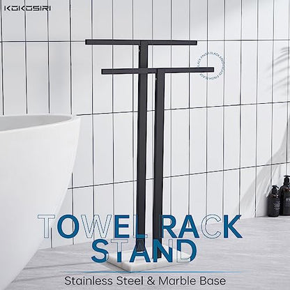 KOKOSIRI Bathroom Towel Racks 2-Tier Standing Towel Bars with Marble Base, Stainless Steel Freestanding Towels Holder, Thicken Steady Design, Matte Black THS0003-BK - color: Matte Black
