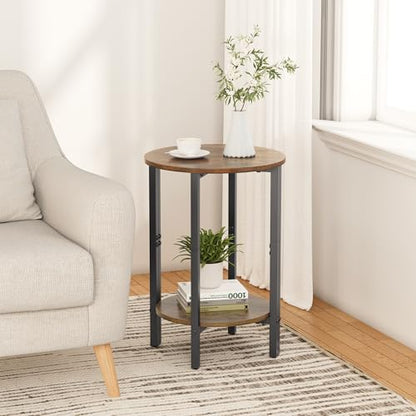 Vagusicc Side Table, Small Round End Table, Set of 2 Half Round Side Table for Living Room, 2 Tier Small Couch Side Tables, Round Coffee Table, Thin Accent Sofa Table Narrow Entryway Table, Brown - color: Rustic Brown
