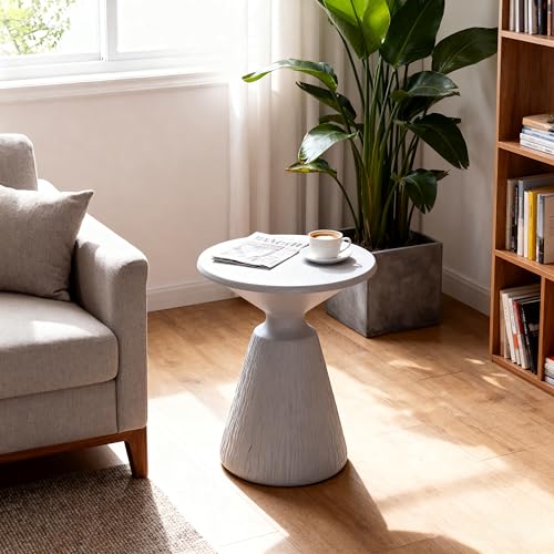 Stone Side Table,Round Faux Marble Side Table,Modern Small Stone End Table for Balcony (White-16.7"-3) - color: White-16.7"-3