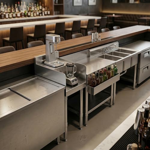 Commercial Underbar Blender Station 18.5 in. x 12 in. x 30 in. Stainless Steel Flat Top with Side Splashes NSF, Bar Prep Station with Grommet Hole for Blender Cords - size: 18 in. x 12 in.