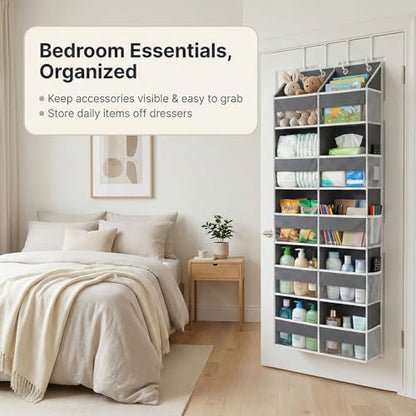 10-Pocket Over the Door Organizer with Heavy-Duty 600D Oxford Fabric, Upgraded Hooks with Silicone Protectors for Dorm, Closet Storage, Bedroom, Bathroom