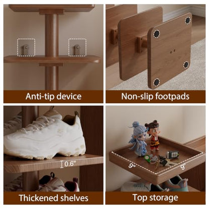 4-Tier Vertical Shoe Rack, Narrow Shoe Tower for Small Space - color: Walnut, size: 11.4"D x 10.8"W x 28.8"H