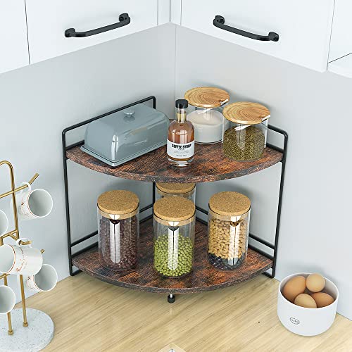 2-Tier Bathroom Counter Organizer, Wooden Corner Shelf for Vanity | Multi-Use Bathroom Storage, Holds Perfume, Makeup, Spices And Toiletries, Fits Dresser And Kitchen Countertops