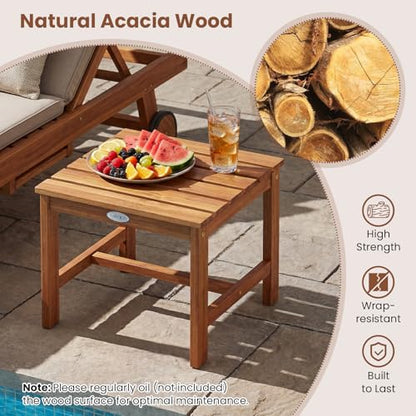 Tangkula Patio Acacia Wood Side Table, 17" Square End Table with Slatted Tabletop, Outdoor Wooden Accent Bistro Table for Backyard, Poolside, Garden, Porch, Indoor (Natural,1)