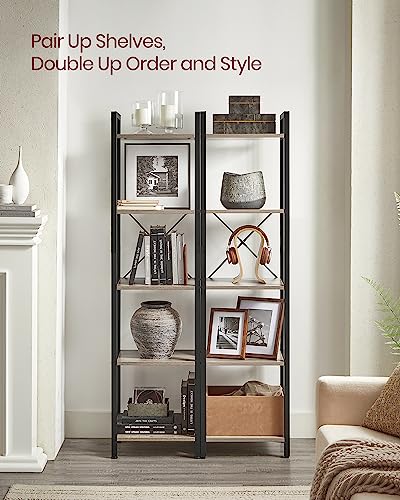 VASAGLE 5-Tier Bookshelf, Bookcase with Steel Frame, Book Shelf for Living Room, Home Office, Study, 11.8 x 15.7 x 60.2 Inches, Industrial Style, Heather Greige and Ink Black ULLS100B02 - color: Heather Greige + Ink Black, size: 5 Tiers (11.8"D x 15.7"W x