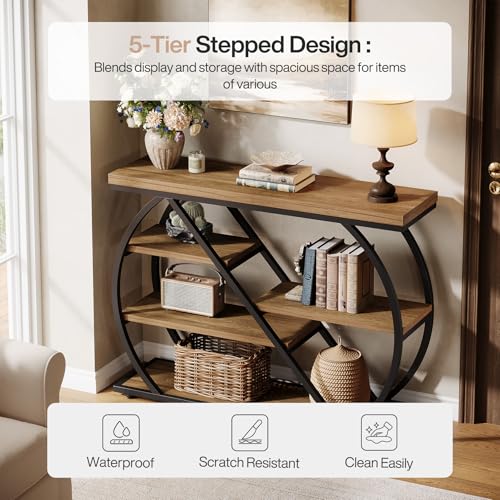 Tribesigns Industrial 41.3" Console Table | Entryway Table with 5-Tier Storage Shelves, Narrow Wooden Sofa Table for Living Room, Entrance, Foyer, Brown&Black