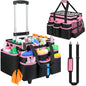 Large Rolling Cleaning Caddy Bag with Detachable Trolley,Cleaning Cart on Wheels with Shoulder Strap,Cleaning Supplies Organizer for Housekeepers,PInk - color: Pink