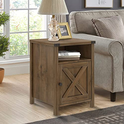 Catrimown Farmhouse Nightstand, Side Table End Table with Barn Door and Shelf, Modern Bed Side Table End Table, Rustic Nightstands Set for Bedroom, Living Room, Oak, 13.8D x 15.8W x 23.7H in - color: Oak
