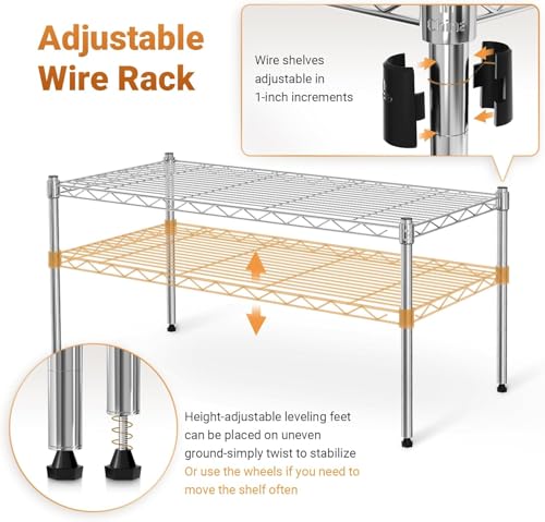 Simple Deluxe 1-Tier Shelving Unit, 29.92" W x 13.78" D x 14.96" H Steel Organizer Wire Rack, Chrome, 2 Pack - size: 1-Tier, 29.92"W x 13.78"D x 14.96"H, 2 Pack