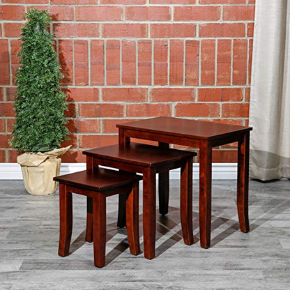 DTY Indoor Living 3-Piece Nesting Tables - Wooden Table Set of 3 for Living Room - Stackable Tables with Sleek Cherry Finish for Stylish and Space-Saving Home Furniture - color: Avon Design/Cherry Finish