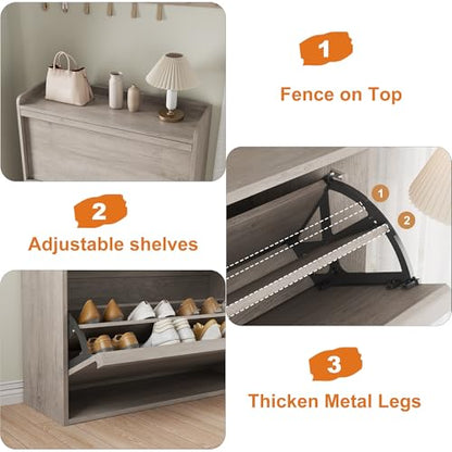 Garvee Shoe Cabinet with 3 Flip Drawers, Hidden Wood Shoe Cabinet,Freestanding Shoe Storage Cabinet with Adjustable Shelf for Entryway Hallwa, Living Room, Living Room, Grey - color: Grey