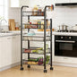 Rolling Pantry Storage Cart with Fruit Basket, 5-Tier Kitchen Storage Rolling Cart on Wheels, Large Utility Cart with Handle & Mesh Baskets for Kitchen, Bathroom, Laundry Room,Black - color: Black 5 Tire