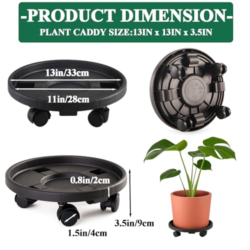 Rolling Plant Stand with Wheels 3 Pack 13 Inch Plant Caddy with Wheels Heavy Duty Plant Dolly Roller Base with Wheels Round Flower Pot Rack Holder Planter Trolley Tray, Black - color: Black, size: 13 inch