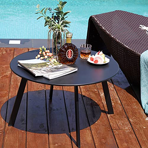 Grand Patio Round Steel Patio Coffee Table, Weather Resistant Outdoor Large Side Table, Black… - color: Black, style: 1 PC