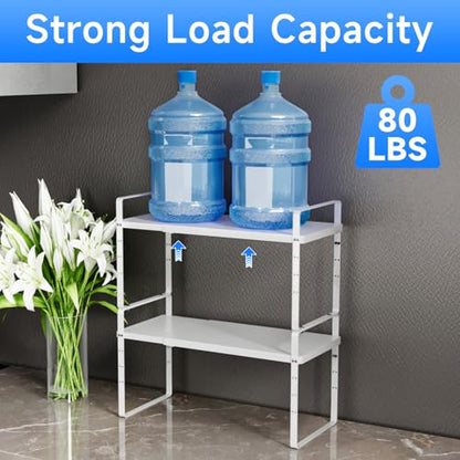 Expandable Cabinet Shelf Organizer, Stackable Kitchen Pantry Counter Storage, Adjustable Closet Cupboard Stand Rack Risers Spice Organization 80LBS Heavy Duty White Small 1 Pack - color: White Small