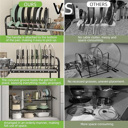 NETEL Adjustable Under Sink Organizers and Storage,Pots and Pans Organizer Under Kitchen Cabinet,Pan Lid Organizers inside Cabinet,Expandable Cabinet Storage Shelf with Pan Rack and 7 Dividers - size: Multi-functional with pot holder