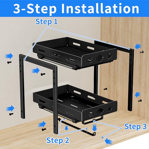 Pull Out Spice Racks for Inside Cabinets, 2 - Tier Cabinet Spice Rack Organizer, Height Adjustable Vertical Spice Rack for Cabinet, Kitchen, Pantry, Cupboard (7.5''Wx10.8''Dx9.2''H, Metal Black) - size: 7.5''Wx10.8''Dx9.2''H,2 Tier