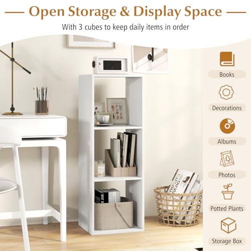 3 Cube Storage Organizer, 3 Tier Floor Standing Bookcase, Small Bookshelf for Small Spaces, Wooden Open Display Shelf for Living Room, Bedroom, Study, White Bookshelf with Open Back - size: 3 Cubes