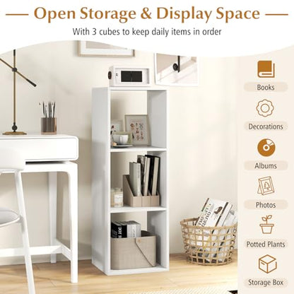 3 Cube Storage Organizer, 3 Tier Floor Standing Bookcase, Small Bookshelf for Small Spaces, Wooden Open Display Shelf for Living Room, Bedroom, Study, White Bookshelf with Open Back - size: 3 Cubes