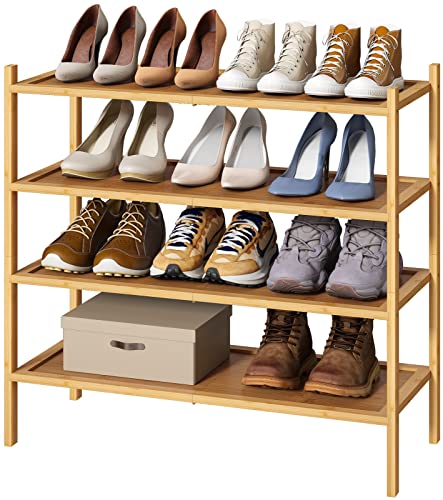 kiplant 4-Tier Shoe Rack for Entryway, Bamboo Wood Shoe Rack 4-Tier, Stackable Shoe Organizer for Closet, Free Standing Shoe Racks for Indoor & Outdoor - color: Natural, size: 4-Tier
