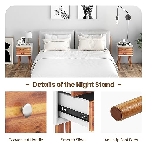 GOFLAME Nightstand with 2 Drawers, Small Wooden Side Table, Mid Century Modern Bedside Table with Storage, Compact End Table for Bedroom, Easy Assembly, White & Natural - color: White & Natural